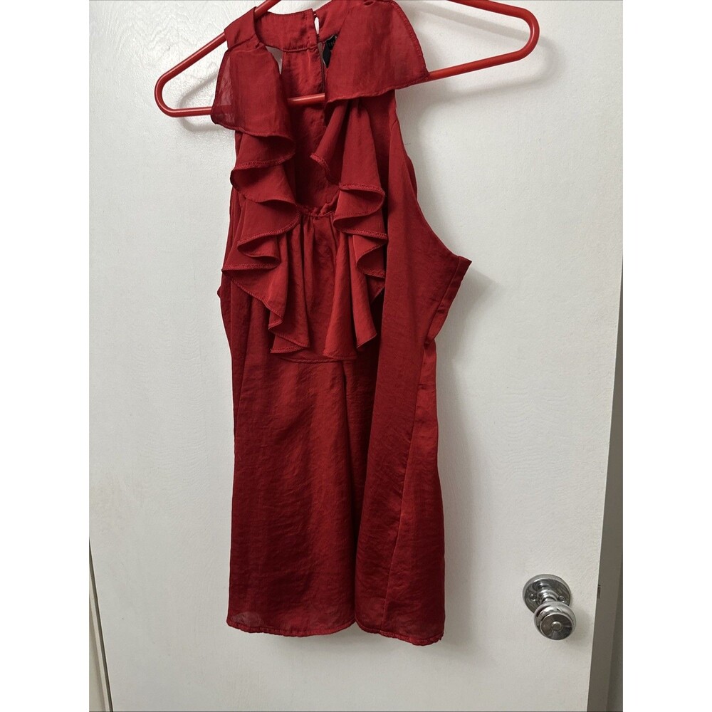 Women's Milano Sleeveless Dressy V-Neck Ruffled Top Red Size M